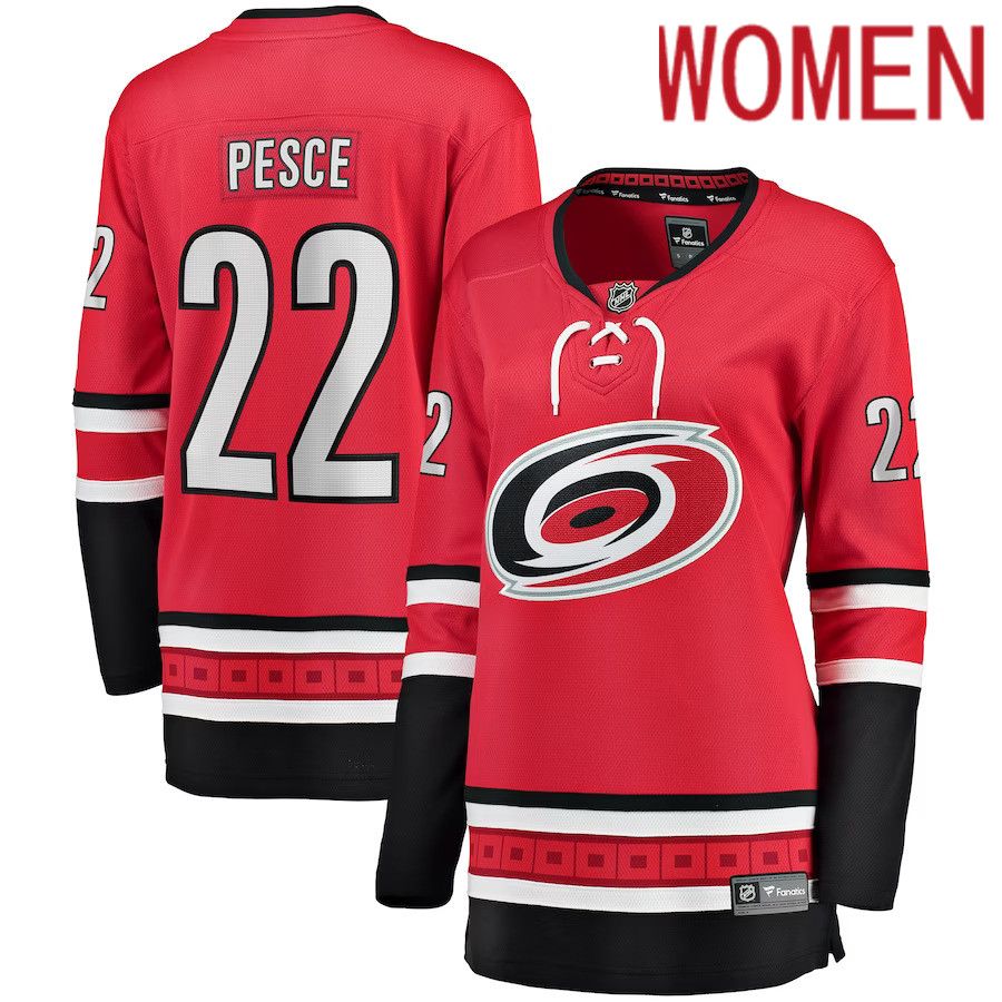 Women Carolina Hurricanes #22 Brett Pesce Fanatics Branded Red Home Breakaway Player NHL Jersey